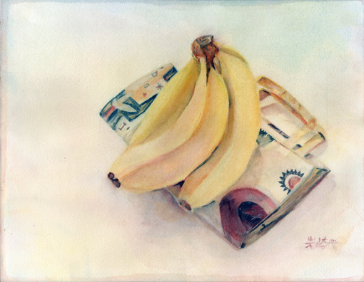 ００３・水彩完成「バナナ＋紙袋」・５１０.jpg