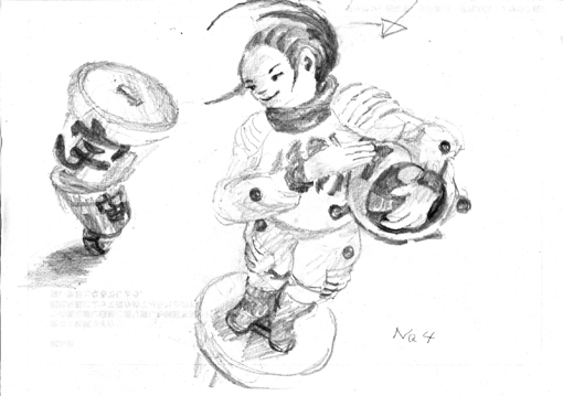０５・下絵「ゴミ箱の上に立つ宇宙飛行士の女の子」・５１０.jpg